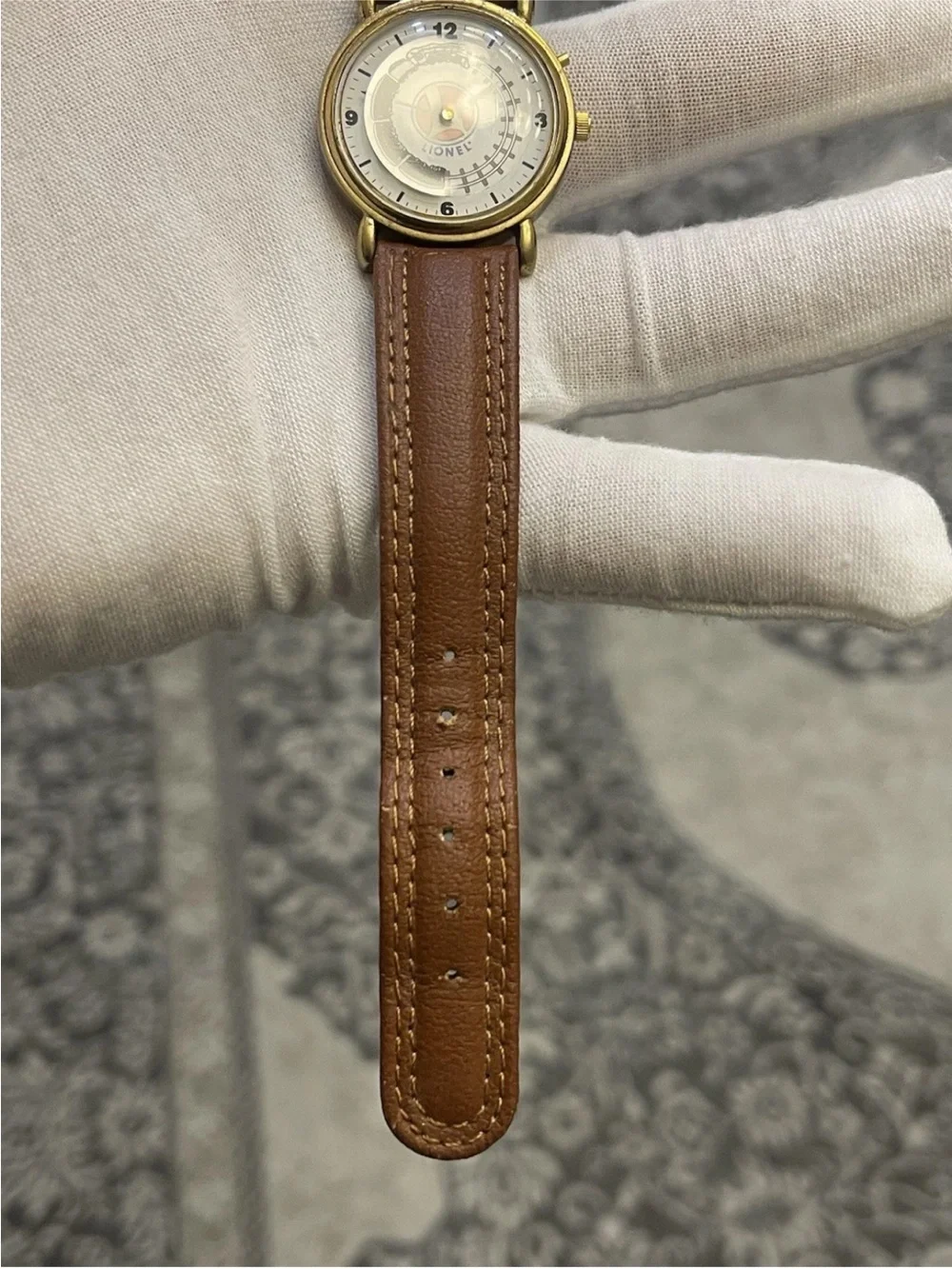 Vintage Lionel Legendary Collectible Train Watch Gold Tone Leather 33mm Men's